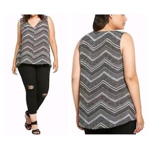 TORRID‎ Tank Top Woman 1 Multi Boho Top Abstract Chevron Georgette Hi-Lo V Neck